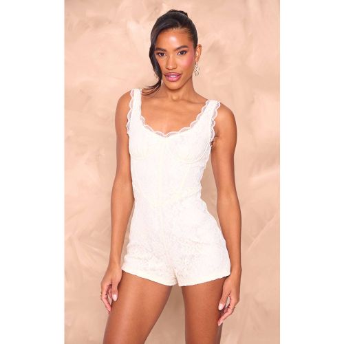 Cream Combishort À Bretelles Avec Dentelle Et Baleines | Taille 44 - PrettyLittleThing - Modalova