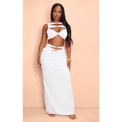 White Robe Longue Shape En Mousseline À Découpe Frontale Sans Manches | Taille 46 - PrettyLittleThing - Modalova