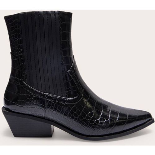 Black Bottines Western À Bout Pointu Effet Croco Talon Bloc Bas | Taille 36 - PrettyLittleThing - Modalova