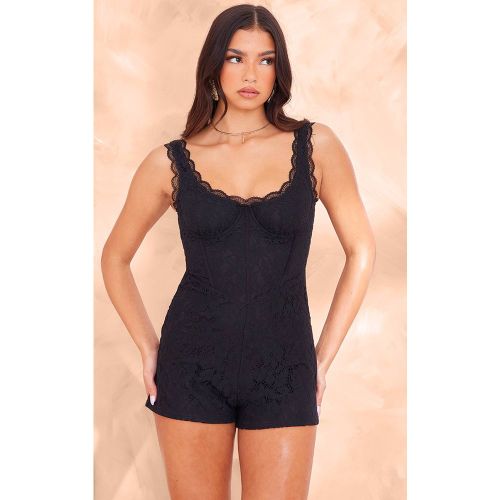 Black Combishort À Bretelles Avec Dentelle Et Baleines | Taille 40 - PrettyLittleThing - Modalova