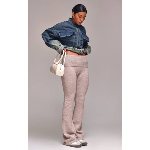Pantalon Évasé En Maille Douce Mélangée À Taille Repliée | Taille Large - PrettyLittleThing - Modalova