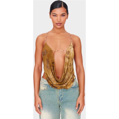 Khaki Haut Col Bénitier En Devoré Avec Détails Perlés | Taille 42 - PrettyLittleThing - Modalova