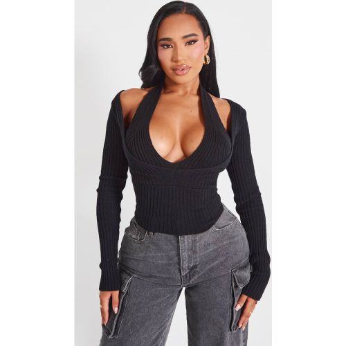 Black Top Côtelé Superposé Ajusté Shape | Taille XS - PrettyLittleThing - Modalova