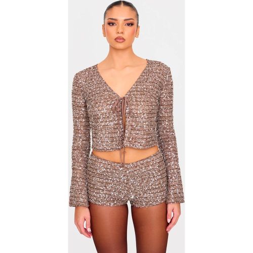Haut À Sequins Texturé Avec Lien À Nouer | Taille 36 - PrettyLittleThing - Modalova