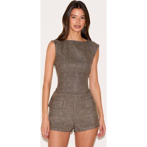 Brown Combinaison-short Sans Manches En Tweed Avec Détail Poches | Taille 42 - PrettyLittleThing - Modalova
