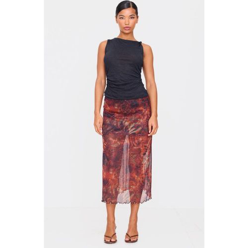 Brown Jupe Longue En Mesh À Imprimé Abstrait Multicolore Bordeaux | Taille 34 - PrettyLittleThing - Modalova