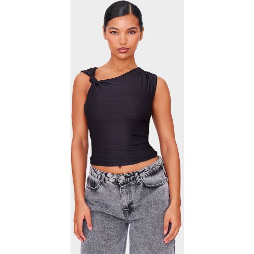 Black Top Long En Jersey Satiné Avec Détail Nœud Sur Les Bretelles | Taille 42 - PrettyLittleThing - Modalova