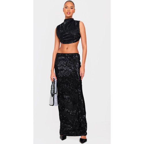 Black Jupe Longue Taille Mi-haute À Paillettes | Taille 36 - PrettyLittleThing - Modalova