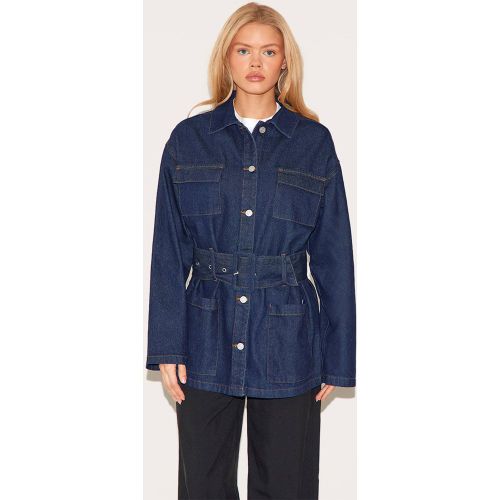 Veste En Jean Oversize Avec Ceinture | Taille 32 - PrettyLittleThing - Modalova