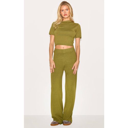Olive Pantalon Large En Maille Basique | Taille XS - PrettyLittleThing - Modalova