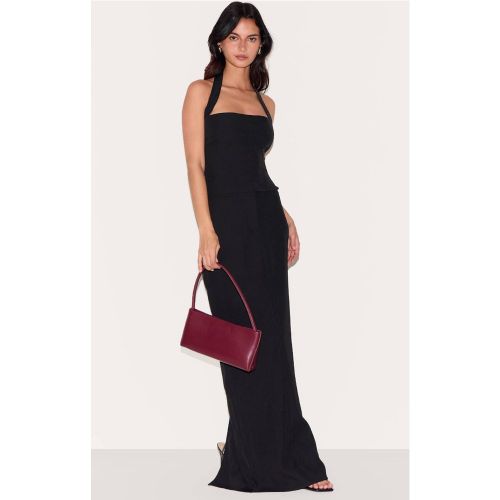 Black Jupe Longue Ajustée En Tissu Tissé Avec Détail De Poches | Taille 34 - PrettyLittleThing - Modalova