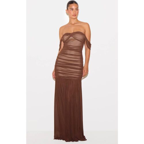 Robe Longue En Mesh À Épaules Dénudées Avec Détails Froncés | Taille 36 - PrettyLittleThing - Modalova