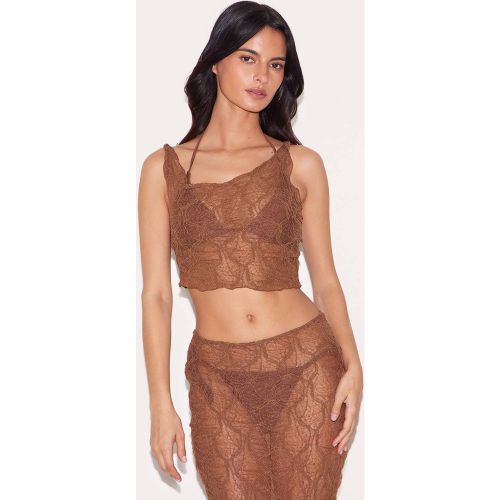 Haut De Plage Asymétrique En Mesh Texturé Avec Détail Noué | Taille Large - PrettyLittleThing - Modalova