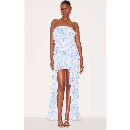 Blue Robe Longue Bustier À Volants Imprimée | Taille 34 - PrettyLittleThing - Modalova