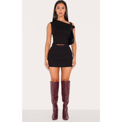 Black Mini-jupe Côtelée Taille Haute Petite | Taille Small - PrettyLittleThing - Modalova