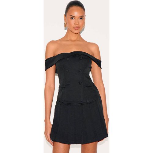 Black Combishort Jupe-culotte Plissée À Détail Boutons Et Encolure Bardot Ajustée | Taille 36 - PrettyLittleThing - Modalova