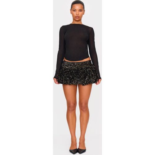 Black Jupe Mini Bouffante En Velours À Sequins Mélangés | Taille 40 - PrettyLittleThing - Modalova