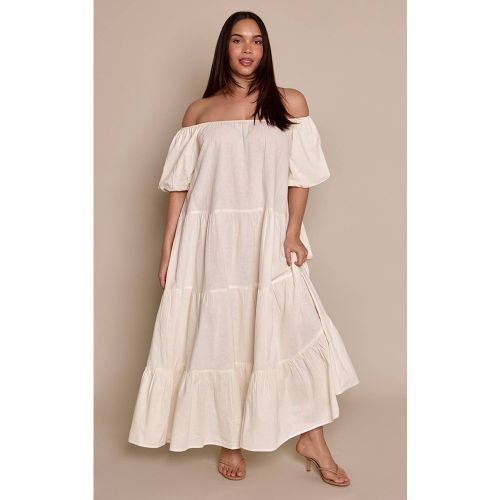 Cream Robe Maxi Grande Taille À Encolure Bardot Étagée Effet Lin | Taille 44 - PrettyLittleThing - Modalova