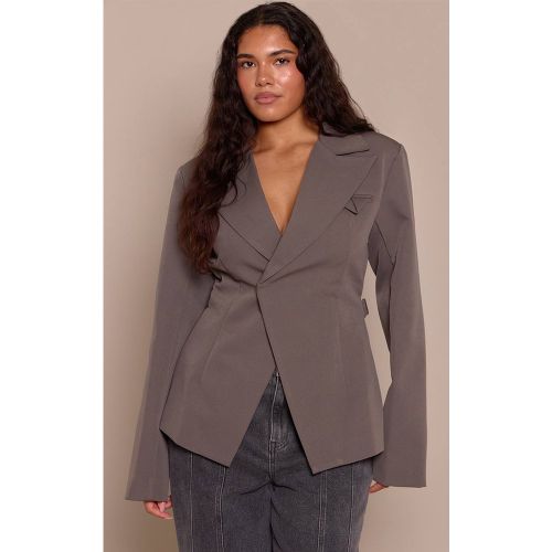 Grey Blazer Ajusté Asymétrique Croisé Avec Taille Ajustable Shape | Taille 42 - PrettyLittleThing - Modalova