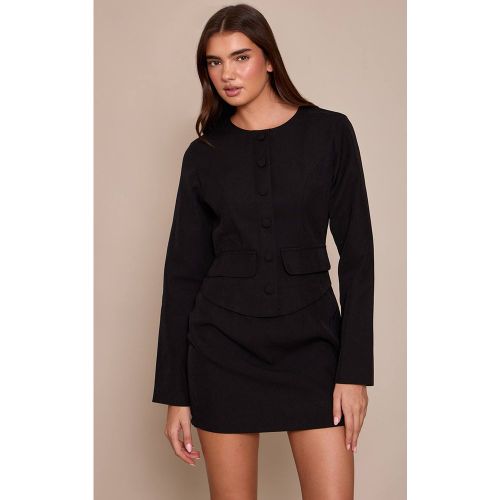 Black Robe Courte Ajustée En Tissu Tissé Avec Détails De Boutons | Taille 42 - PrettyLittleThing - Modalova