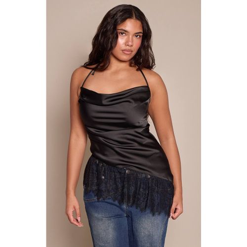 Black Top Caraco Shape En Satin Avec Détails De Dentelle | Taille 42 - PrettyLittleThing - Modalova