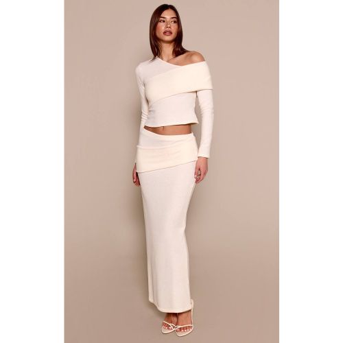 Cream Jupe Mi-longue En Maille Côtelée Brossée | Taille 42 - PrettyLittleThing - Modalova