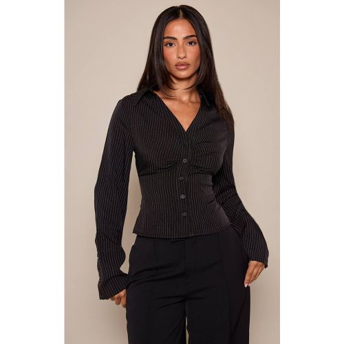 Black Chemise Petite À Rayures Fines Avec Fronces Sur Le Buste Et Boutonnage | Taille 42 - PrettyLittleThing - Modalova