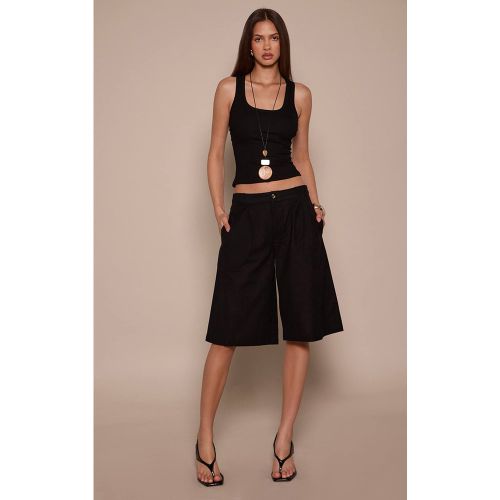 Black Short Long Plissé Ajusté Aspect Lin | Taille 40 - PrettyLittleThing - Modalova