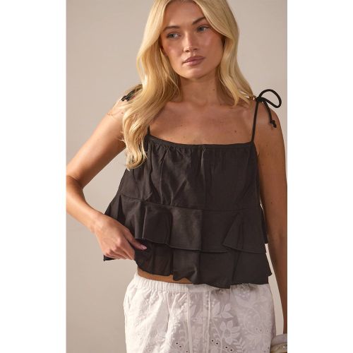 Black Caraco En Coton Lin Avec Détail À Volants | Taille 42 - PrettyLittleThing - Modalova