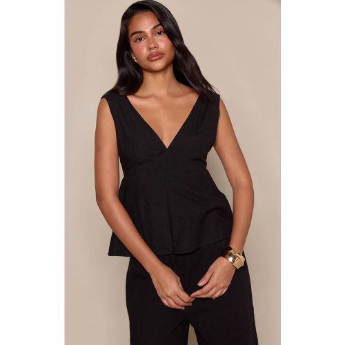 Black Haut Sans Manches À Plongeant Aspect Lin | Taille 32 - PrettyLittleThing - Modalova