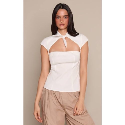 White Haut Col Montant À Découpes Avec Lien Noué Devant | Taille 42 - PrettyLittleThing - Modalova