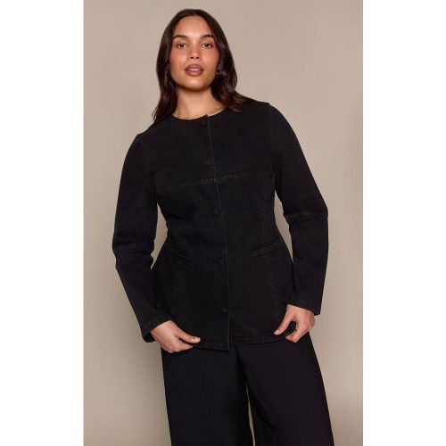 Black Chemise En Denim Col Rond Grande Taille | Taille 46 - PrettyLittleThing - Modalova