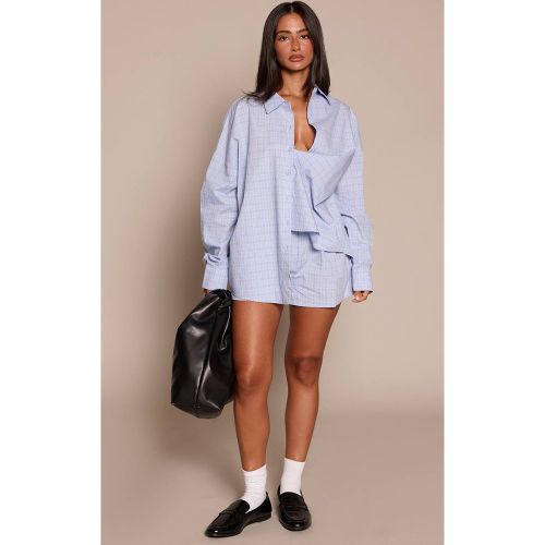 Blue Short Boxer En Popeline À Carreaux Petite | Taille 32 - PrettyLittleThing - Modalova