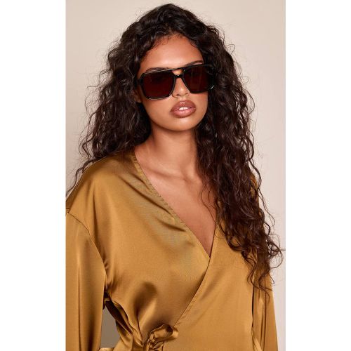 Black Lunettes De Soleil Aviateur À Verres Marron - PrettyLittleThing - Modalova