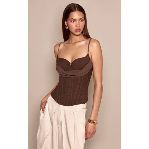 Dark Chocolate Corset Tissé À Détail Superposé Sur Le Buste | Taille 42 - PrettyLittleThing - Modalova