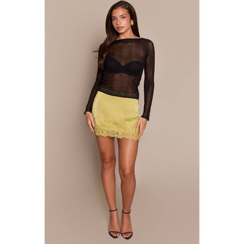 Lime Mini-jupe En Satin Avec Détail De Bordure En Dentelle | Taille 32 - PrettyLittleThing - Modalova