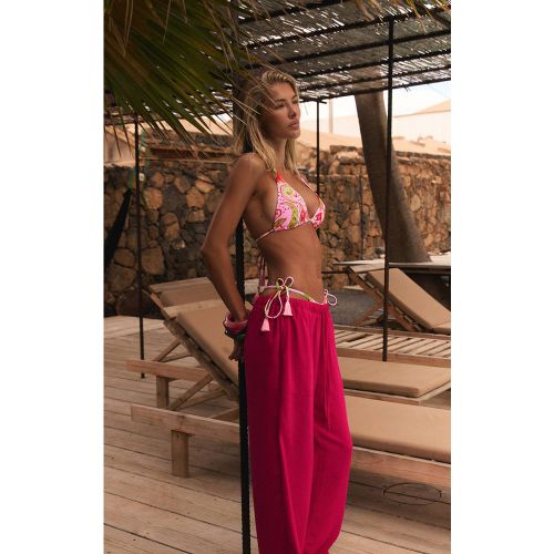 Fuschia Pantalon De Plage À Cordon Effet Lin | Taille XS - PrettyLittleThing - Modalova