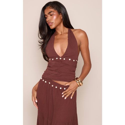 Dark Brown Ensemble Haut Dos Nu Avec Détails Sequins En Coton | Taille 36 - PrettyLittleThing - Modalova