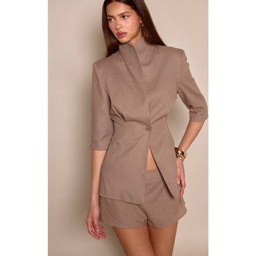 Deep Taupe Blazer À Manches Courtes Avec Col Détaillé | Taille 42 - PrettyLittleThing - Modalova