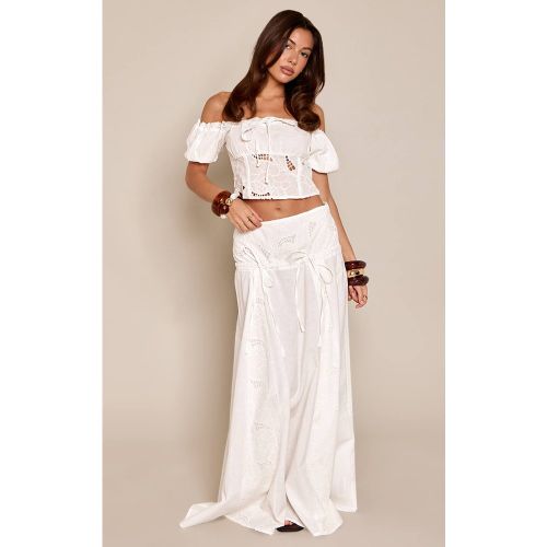 White Jupe Longue Coordonnée Avec Détail Nœud Brodé | Taille 42 - PrettyLittleThing - Modalova