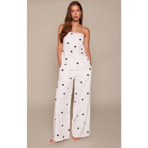 White Pantalon Tailleur En Coton À Pois | Taille 42 - PrettyLittleThing - Modalova