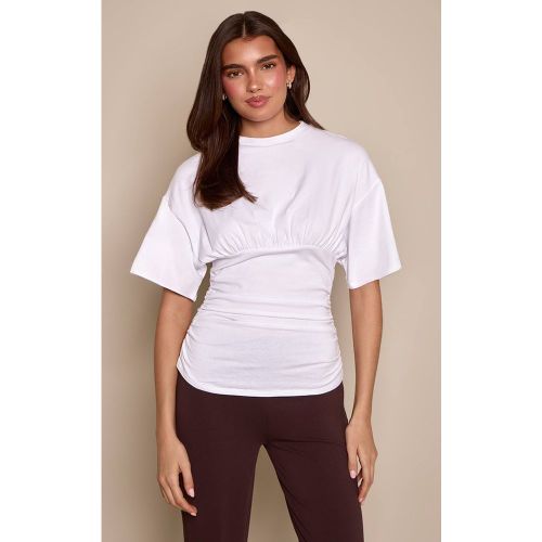 White T-shirt En Coton Avec Détail Froncé À La Taille | Taille 32 - PrettyLittleThing - Modalova