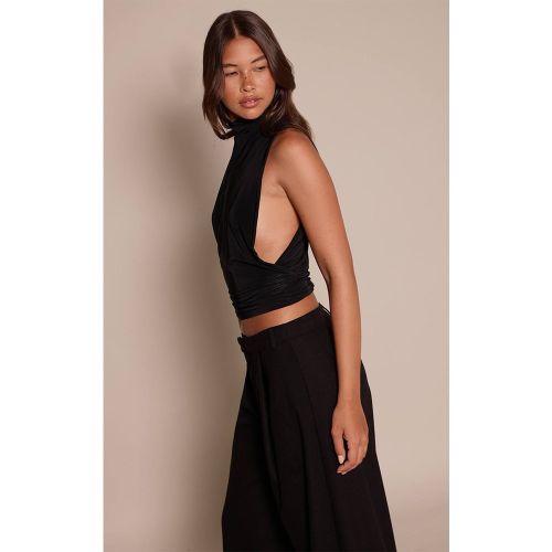 Black Haut Long À Double Couche Slinky Avec Découpes Latérales | Taille 42 - PrettyLittleThing - Modalova