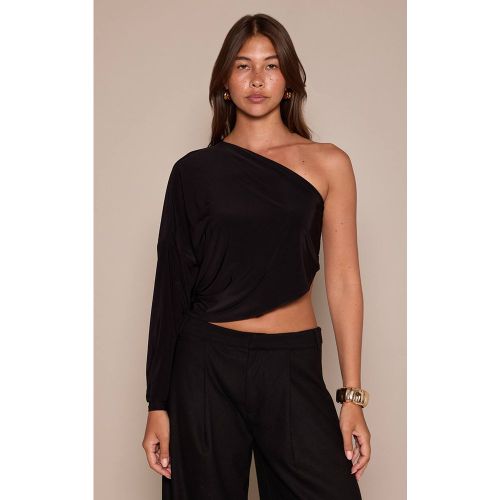 Black Haut Asymétrique Épaule Dénudée Effet Satiné | Taille 40 - PrettyLittleThing - Modalova