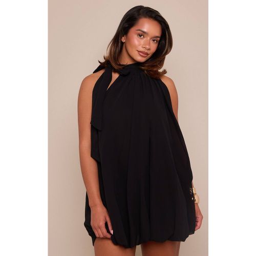 Black Robe Mini Bouffante En Mousseline Avec Nœud Au Cou | Taille 32 - PrettyLittleThing - Modalova