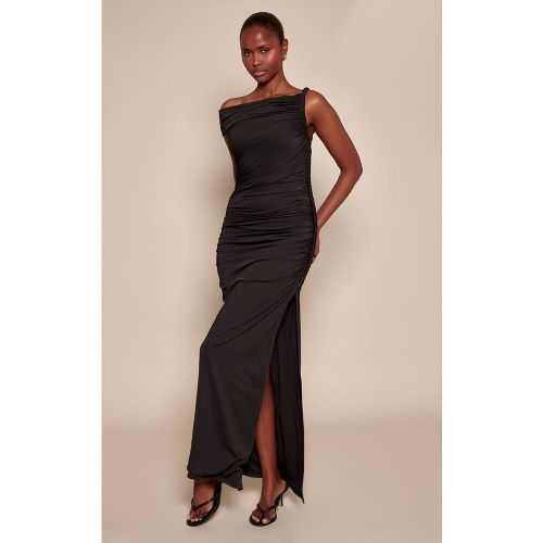 Black Robe Longue Moulante À Détail Torsadé Aux Épaules En Tissu Satiné | Taille 42 - PrettyLittleThing - Modalova