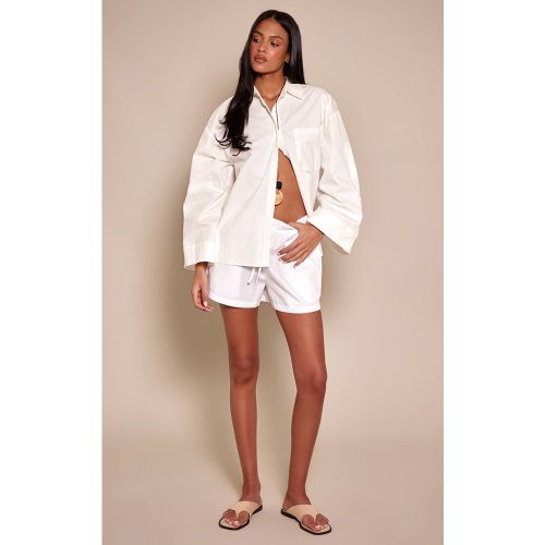 White Short Ample En Coton Avec Cordon De Serrage Tall | Taille 42 - PrettyLittleThing - Modalova