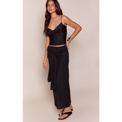 Black Jupe Longue En Mélange Coton Lin Avec Détail Cache-cœur | Taille 42 - PrettyLittleThing - Modalova