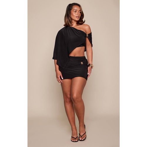 Black Jupe Mini Moulante Shape Avec Détail De Finition Slinky | Taille 40 - PrettyLittleThing - Modalova