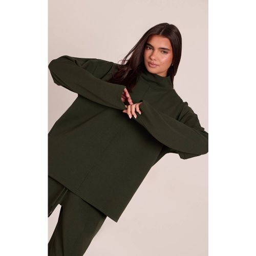 Dark Green Sweat-shirt Col Montant À Coutures Entrelacées | Taille XS - PrettyLittleThing - Modalova